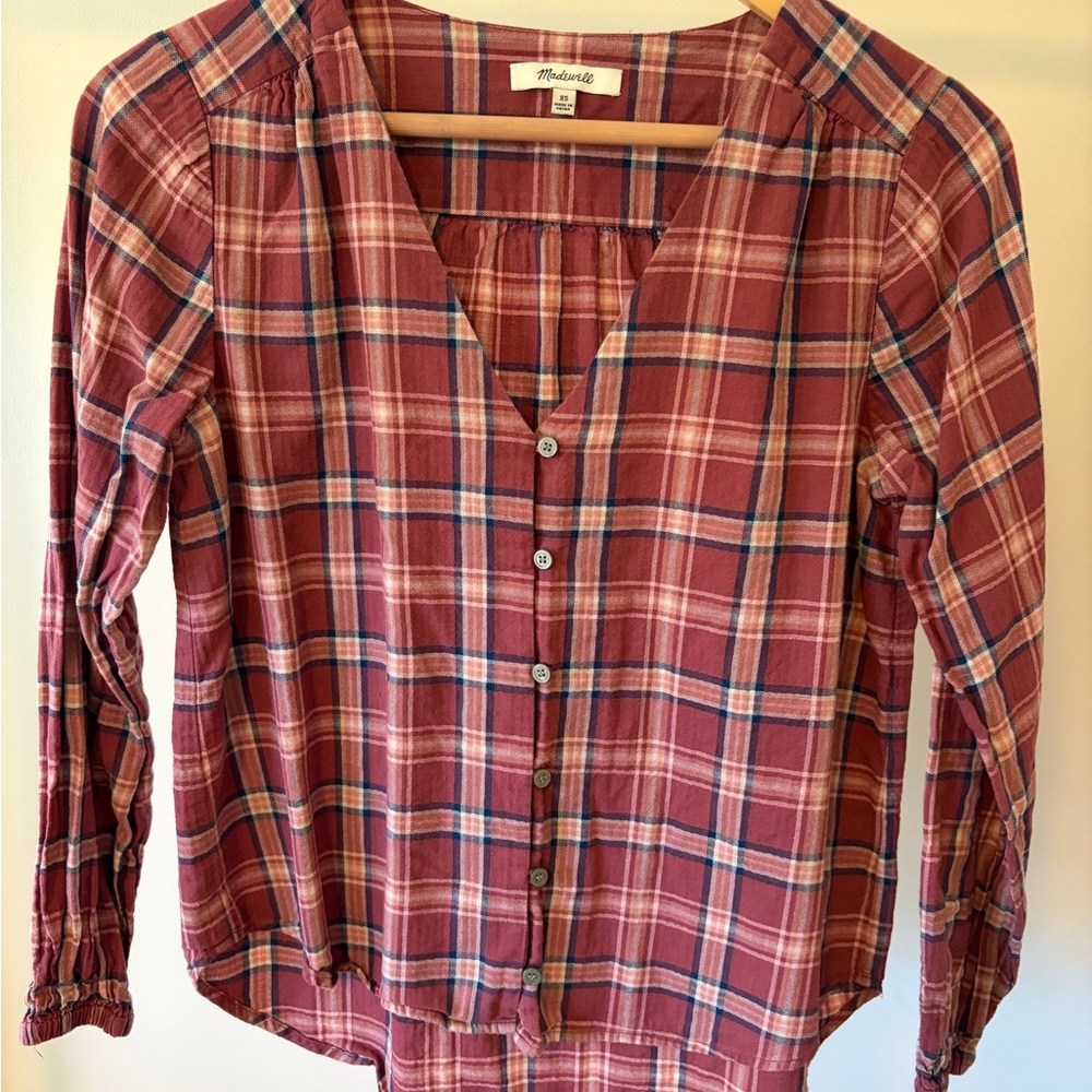 Madewell Women's Burgundy Plaid Button-Down Shirt